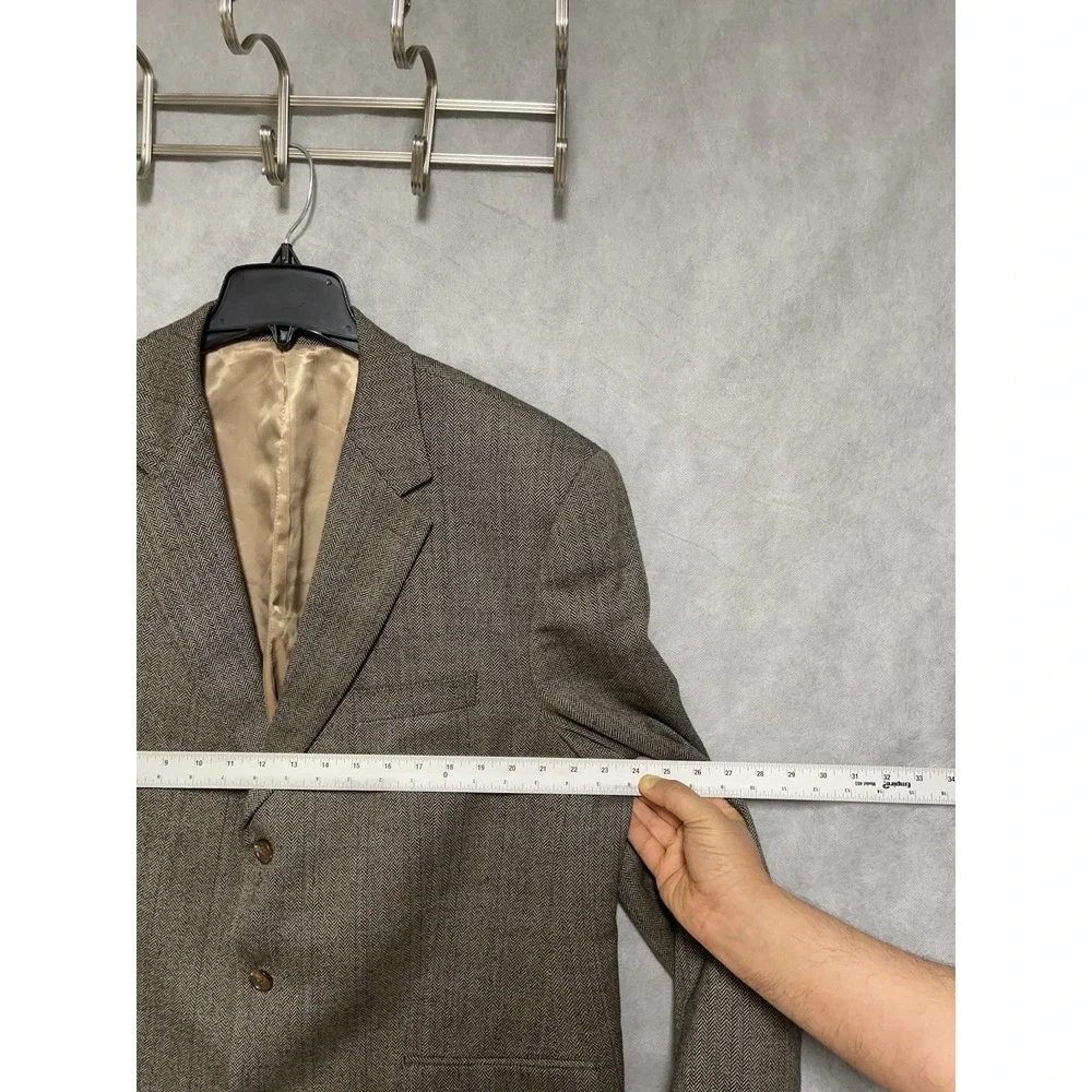 Ralph Lauren Blazer Men 46L Beige Blue Herringbone 3B Winter Flannel Wool Luxury
